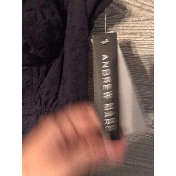 Andrew Marc spaghetti straps navy blue bubble dress back zip/ support bra size 6 - Picture 5 of 6